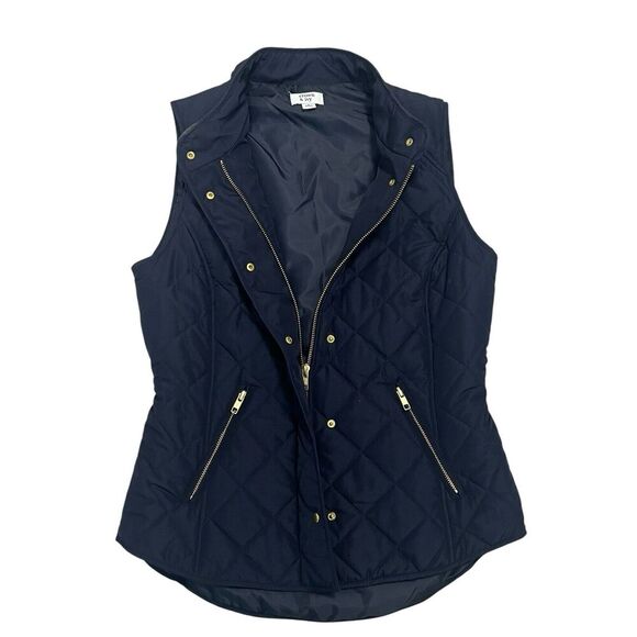 Crown & Ivy Women’s Quilted Full Zip Vest Snap Buttons Navy Blue Outdoor Size S - Picture 7 of 9